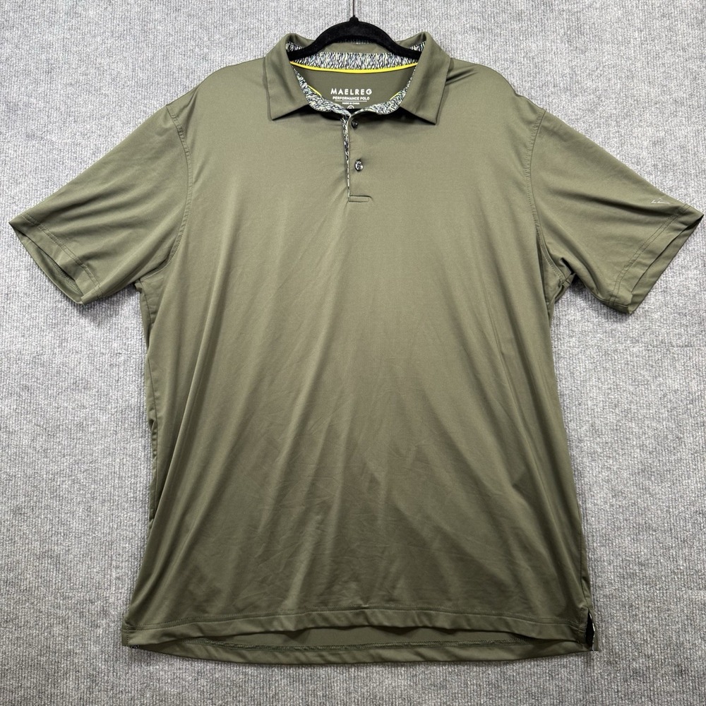 Maelreg Performance Golf Polo Shirt Mens XL Olive Green Stretch Moisture Wick - Picture 4 of 7